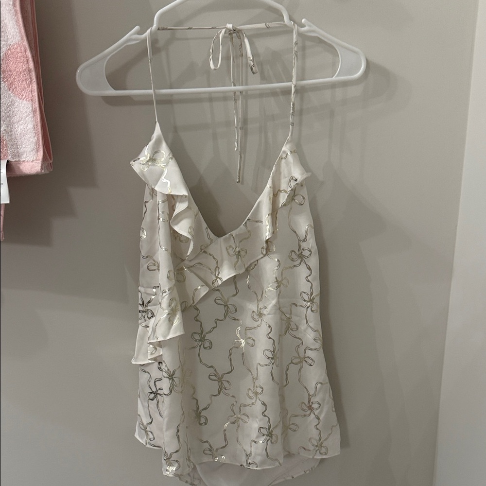 NWT LOVESHACK X PINK vory Ruffle-Trim Satin Cami Top